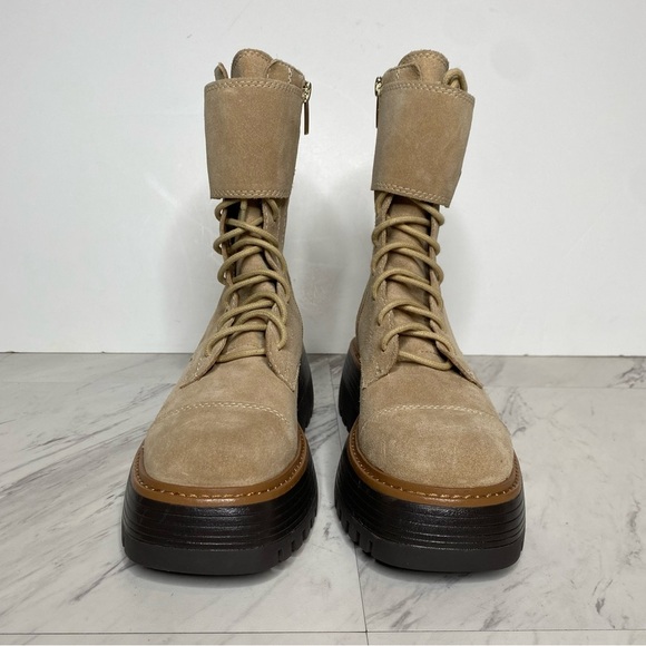 Vince Camuto Monchia Tan Suede Lace Up Lug Sole Boot 5M - Picture 2 of 14